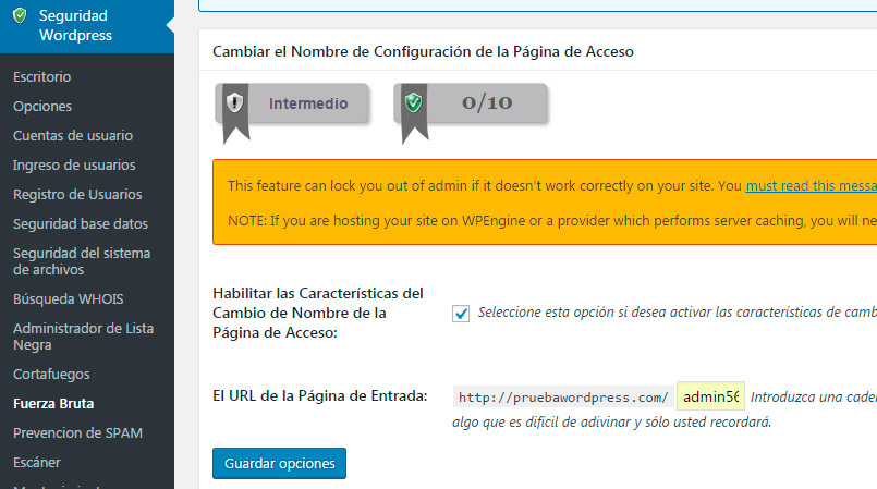 seguridad en wordpress cambiar url pagina acceso