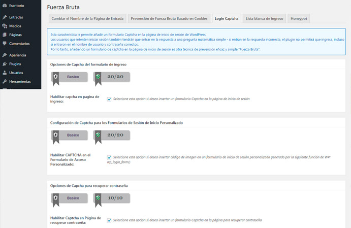 seguridad en wordpress login capcha